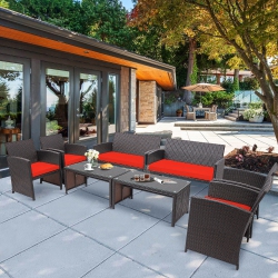 COSTWAY 8PCs Patio Rattan Furniture Set Cushioned Chair Sofa Coffee Table