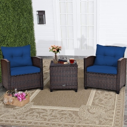 COSTWAY 3PCs Patio Rattan Furniture Set Cushioned Conversation Set Sofa