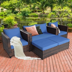 COSTWAY 5PCs Patio Rattan Furniture Set Loveseat Sofa Ottoman Cushioned