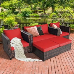 COSTWAY 5PCs Patio Rattan Furniture Set Loveseat Sofa Ottoman Cushioned