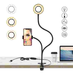 IMGADGETS Desk Clip USB Ring Light | Lazy Bracket Cell Phone Holder, Selfie Ring Light for Live Stream, Flexible Long Arms Gooseneck Mount, Clamp \w