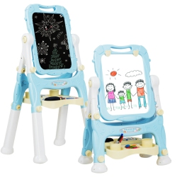 GYMAX Kids Easel for Two Adjustable Height Double Sided Art Easel In Blue