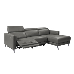 VALENCIA SEATING Andria Modern Right Hand Facing Chaise Top Grain Leather Reclining Sectional Sofa, Adjustable Headrest In Grey