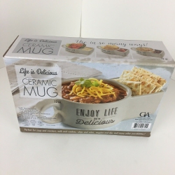 GIA'S KITCHEN Enjoy Life It's Delicious 12OZ Ceramic Mug W/ Dip Or Snack Compartment