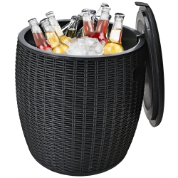 GYMAX 9.5-Gal Patio Ice Cooler Bucket Cool Bar Table Cocktail Side Table W/ Lid Black/brown