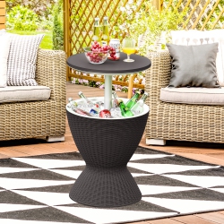 GYMAX 8-Gal Patio Ice Cooler Bucket Cool Bar Side Table W/ Retractable Tabletop Black/brown