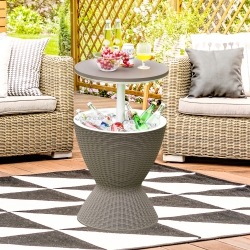 GYMAX 8-Gal Patio Ice Cooler Bucket Cool Bar Side Table W/ Retractable Tabletop Black/brown