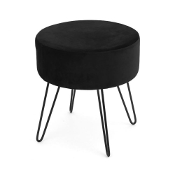 NOLA HOME&FURNITURE Round Velvet Pouf Ottoman | Footstool | In Black