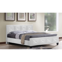 AERYS Crystal Tufted Upholstered Platform Bed With Wood Slat Support, Queen Bed Frame In In White