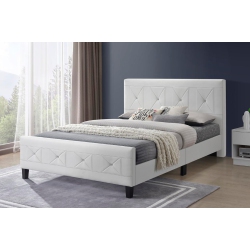 AERYS Crystal Tufted Upholstered Platform Bed With Wood Slat Support, Double Full Bed Frame In In White