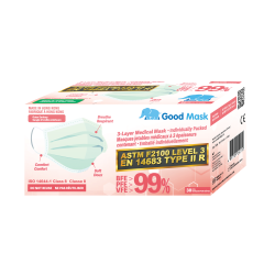 GOOD MASK Premium Medical Grade Astm Level 3 Disposable Face Mask - 30 Pieces Individually Packed - Medium Size - Glacier - Bfe, Pfe, Vfe>99% In White