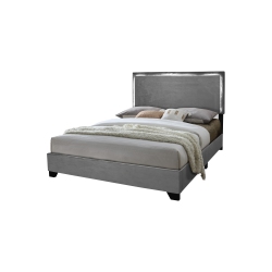 AERYS Queen Platform Bed With Led Lights Velvet In Grey