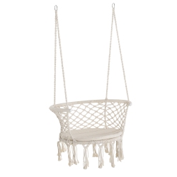 OUTSUNNY Hanging Hammock Chair, Cotton Rope Porch Hammock Swing \w Metal Frame And Cushion, Large Macrame Seat for Patio, Garden, Bedroom, Living