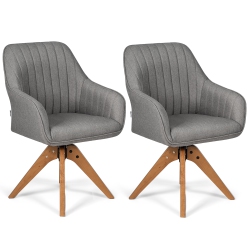 COSTWAY Set Of 2 Swivel Accent Chair Fabric Vanity Study Armchair W/wood Legs