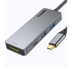 HLD USB C Hub Adapter Tuwejia Type C 4In1 Hub HDMI Adapter 4K HDMI Multiport Connector 100W Pd Charger 2 USB 3.0 Hub HDMI Video