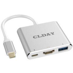 HLD USB-C to HDMI Adapter, 4K Clday USB Type-C (Thunderbolt 3 Compatible) Multiport Hub, 3-In-1 With HDMI Port USB 3.0 Port And