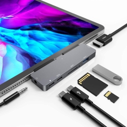 HLD USB C Hub for Ipad Pro 2018/2020/11/12.9, Ipad Air 4, 7 In 1 Ipad Pro Adapter With 4K HDMI, 3.5MM Headphone Jack, USB3.0, USB C P
