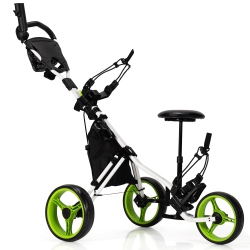 GYMAX 3-Wheel Foldable Golf Push Pull Cart Trolley W/ Seat Adjustable Handle