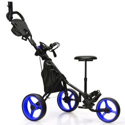 GYMAX 3-Wheel Foldable Golf Push Pull Cart Trolley W/ Seat Adjustable Handle