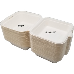 SIM COOK Sunwealth Burger Take-Out Box With Clamshell Lid- 6X6X3.5In / 50PCs