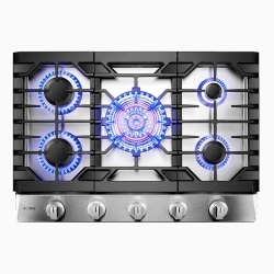 FOTILE CANADA Fotile Gls30501 30” Stainless Steel 5-Burner Gas Cooktop, Tri-Ring 21, 000 Btus Center Burner \w Flame Failure Protection Removable