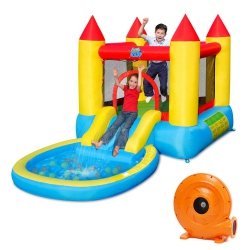 GYMAX Inflatable Bounce House Kids Slide Jumping Castle Bouncer W/pool And 480W Blower