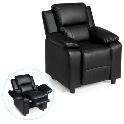 GYMAX Deluxe Padded Kids Sofa Armchair Recliner Headrest Children W/ Storage Arm In Black
