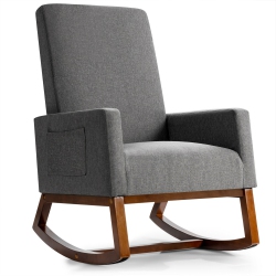 GYMAX Rocking Chair High Back Upholstered Lounge Armchair W/ Side Pocket