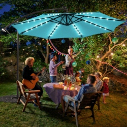 GYMAX 10Ft Solar Patio Umbrella Outdoor Offset Hanging Umbrella W/ 40 Led Lights