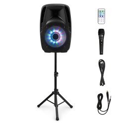 GYMAX Portable 15" 1500W 2-Way Powered Speaker Stand W/ Illuminating Light