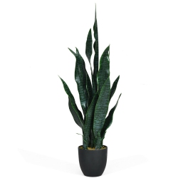 GYMAX Artificial Snake Plant 35.5" Fake Sansevieria Indoor-Outdoor Decoration In Green