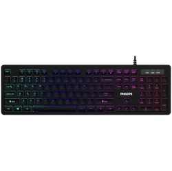 PHILIPS Compact Wired Keyboard | Ultra-Slim Low-Profile Chiclet PC Keyboard | Quiet & Illuminated \w Anti-Aliasing, N-Key Rollover, Win-Lock