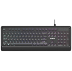 PHILIPS Ultra-Slim USB Keyboard | Low-Profile Full-Sized Wired PC Keyboard | RGB Backlit Chiclet Keys | Anti-Aliasing, N-Key Rollover, Win-Lock