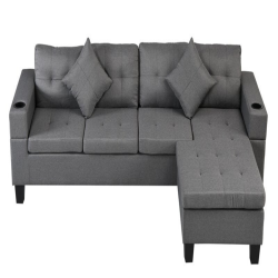 AERYS Reversible Upholstered L-Shaped Sofa Couch for Living Room, Sectional Couch (Grey)