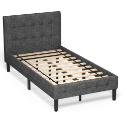COSTWAY Twin Upholstered Bed Frame Button Tufted Headboard Mattress Foundation
