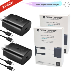 COGA CANADA - [2 Pack] - 25W Super Fast Wall Charger + USB-C 3.5 Cable Samsung Galaxy S20/s21/s21+/s21Ultra/s10 5G /note 10/note 10 Plus/note 20/s9