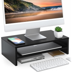 FITUEYES Wood 2 Tiers Monitor Stand Riser, 16.7 Inch Desktop Shelf Storage Organizer, Ergonomic Desk & Tabletop Organizer Desktop Stand for Laptop