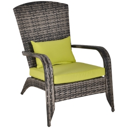 OUTSUNNY Patio Wicker Adirondack Chair, Outdoor Pe Rattan Fire Pit Chair, Muskoka Chair W/ Soft Cushions, Tall Curved Backrest And Comfortable