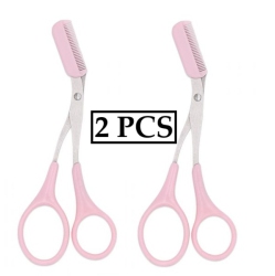 ISTAR Stainless Steel Eyebrow Shaping Cut Scissors Comb Hair Remover Beauty Tool Shaver Makeup Tools Hair Grooming Removal (2Pack, Pink)
