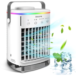 HISOME Portable Air Conditioner Fan, Personal Air Cooler Mini Air Conditioner \w 4 Fan Speeds, 7 Color Led Light, Desktop Table Cooling Fan