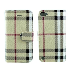 CSMART [Cs] Ipod Touch 5 / 6 / 7 Case, Magnetic Leather Folio Wallet Flip Case Cover With Card Slot Plaid In Beige