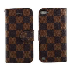 CSMART [Cs] Ipod Touch 5 / 6 / 7 Case, Magnetic Leather Folio Wallet Flip Case Cover With Card Slot Checker In Brown