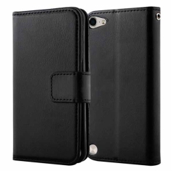 CSMART [Cs] Ipod Touch 5 / 6 / 7 Case, Magnetic Leather Folio Wallet Flip Case Cover With Card Slot In Black