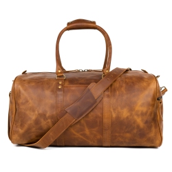 HIDES CANADA Hides Travel Leather Weekender Gym Duffle Bag 21", Saddle In Brown