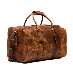 HIDES CANADA Hides Luggage Unisex Weekender Leather Travel Gym Duffle Bag 20", Saddle In Brown