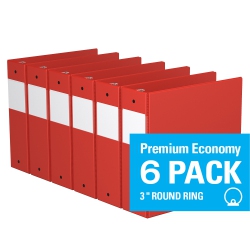 DAVIS GROUP Premium Economy Round Ring Binder, 6 Pack, 3" - In Red