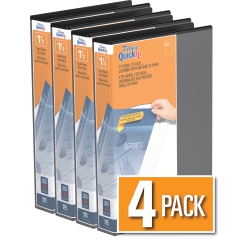 QUICKFIT Davis Group ® Heavy Duty Round Ring Legal Portrait Spreadsheet View Binder, 4 Pack, 1.5" - In Black