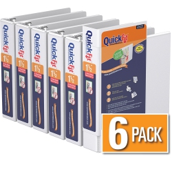 QUICKFIT Davis Group ® 8.5 X 5.5 Heavy Duty View Binder Round Ring, 6 Pack, 1.5" - In White