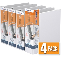 QUICKFIT Davis Group Davis Group ® Pro Heavy Duty Single Touch Pin-Lock® View Binder, 4 Pack, 4" - In White