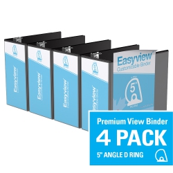 DAVIS GROUP Easyview® Premium D Ring Customizable View Binder, 4 Pack, 5" - In Black
